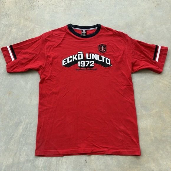 Ecko Unltd. Other - Vintage Y2K Ecko Unltd T-Shirt Men XL Ringer Embroidered Logo Red Knit Skater